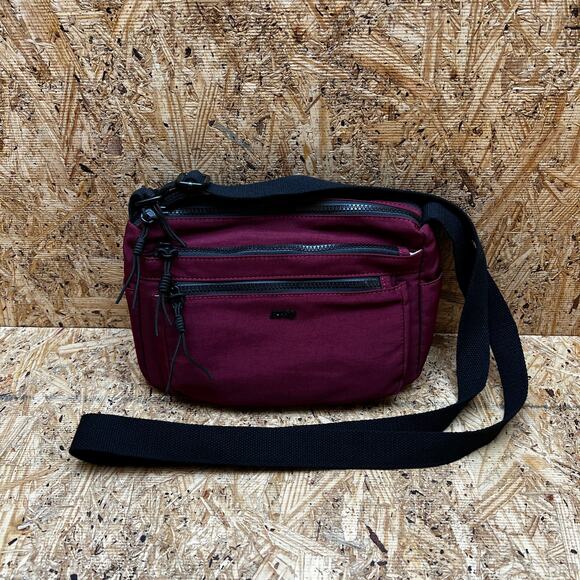 Etidy Nylon Burgundy Black Multi-Pocket Single Strap Handbag Purse - Picture 1 of 7